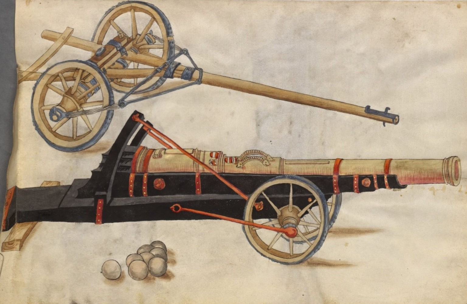 Ce type de canons a été probablement utilisé pour détruire les murailles de la ville de Dijon. Illustration du Zeugbuch de l’empereur Maximilien Ier, 1502.
https://bavarikon.de/object/bav:BSB-HSS-0000 ...