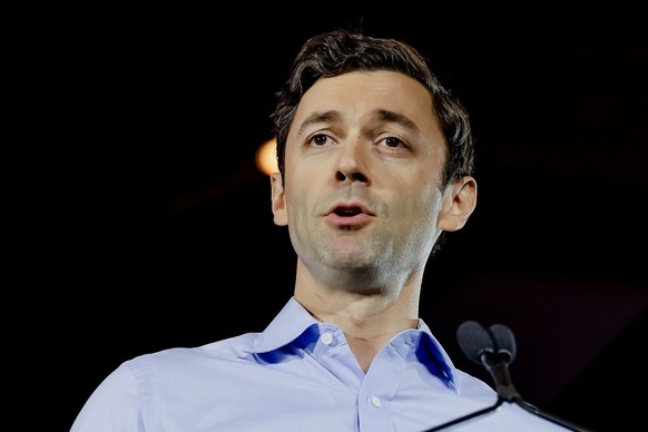 epa12714376 Georgia Democratic US Senator Jon Ossoff participates in the 'Rally for the Republic' reelection campaign event in College Park, Georgia, USA, 07 February 2026. Ossoff is running ...
