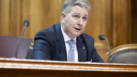 Marco Chiesa, SVP-TI, spricht waehrend der Wintersession der Eidgenoessischen Raete, am Donnerstag, 21. Dezember 2023 im Staenderat in Bern. (KEYSTONE/Anthony Anex)