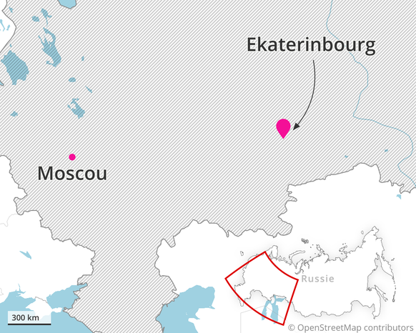 Voici où se situent Ekaterinbourg et Moscou.