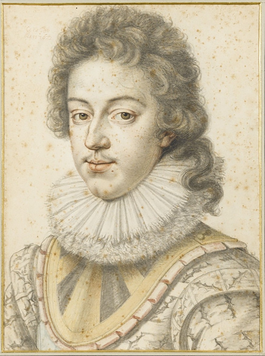 Le roi de France Louis XIII en 1622, arborant une «coiffure à la comète», où la chevelure de l’arrière de la tête est ramenée sur un côté. Dessin de Daniel Dumonstier.
https://art.rmngp.fr/fr/library/ ...
