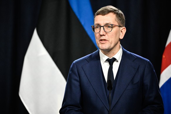 epa11743928 Estonian Prime Minister Kristen Michal speaks during a press conference as part of the Nordic and Baltic countries leaders meeting at the Swedish Prime Minister summer residence, Harpsund, ...