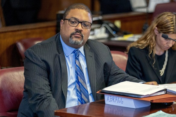 Manhattan District Attorney Alvin Bragg listens in court during a hearing for Steven Lopez, Monday, July 25, 2022, in New York. Lopez, a co-defendant of the so-called Central Park Five, whose convicti ...