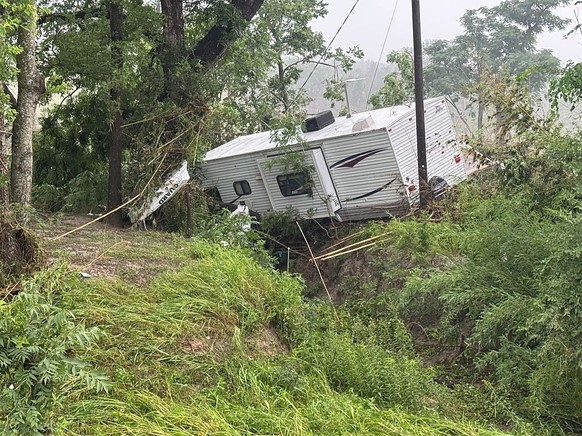 COMFORT, TEXAS - JULY 5: Damage at an RV park along the Guadalupe River in Comfort just outside Kerrville is shown Saturday, July 5, 2025. (Jason Fochtman/Houston Chronicle via Getty Images)