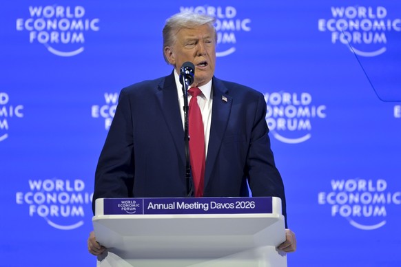 US President Donald Trump speaks during his special address at the 56th annual meeting of the World Economic Forum, WEF, in Davos, Switzerland, Wednesday, January 21, 2026. The meeting under the topic ...