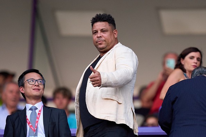 VALLADOLID, SPAIN - AUGUST 19: Ronaldo Nazario, President of Real Valladolid looks on from the stands prior to the La Liga match between Real Valladolid CF and RCD Espanyol de Barcelona at Jose Zorril ...