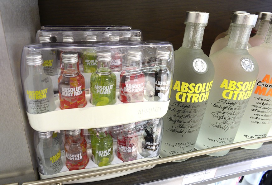 Mini-bottles of alcohol for sale at the Duty Free Americas shop at the Salt Lake City International Airport, Thursday, Dec. 29, 2016. Miniature bottles could soon return to liquor stores in deeply rel ...