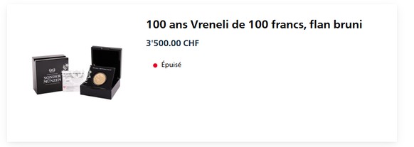 Une capture d&#039;écran du site Swissmint.