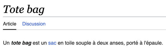 Je veux pas chipoter, mais même Wikipédia le dit, hein, c'est un machin en toile, un tote bag.