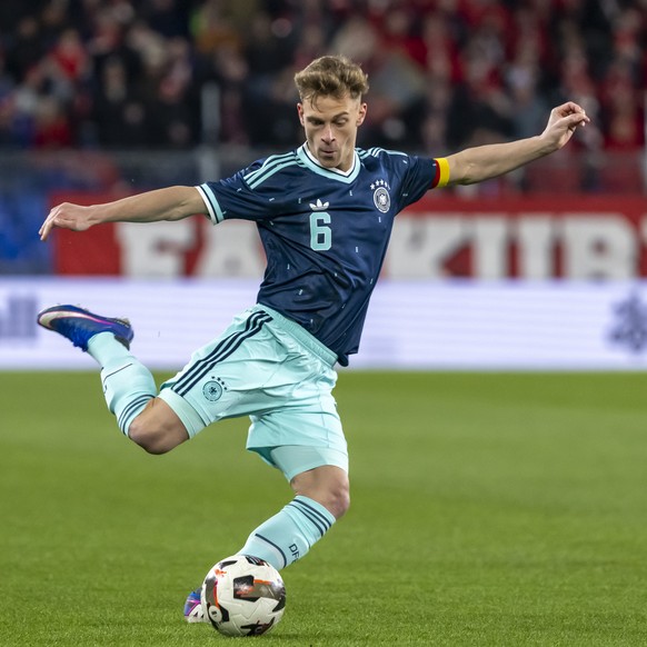 Germany's Joshua Kimmich during a friendly soccer match between Switzerland and Germany at the St. Jakob-Park stadium in Basel, Switzerland, on Friday, March 27, 2026. (KEYSTONE/Georgios Kefalas)