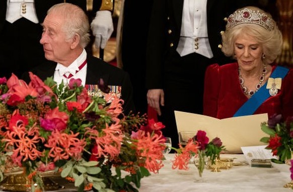 South Korean President state visit to the UK President of South Korea Yoon Suk Yeol listens as King Charles III speaks at the state banquet at Buckingham Palace, London, for the state visit to the UK  ...