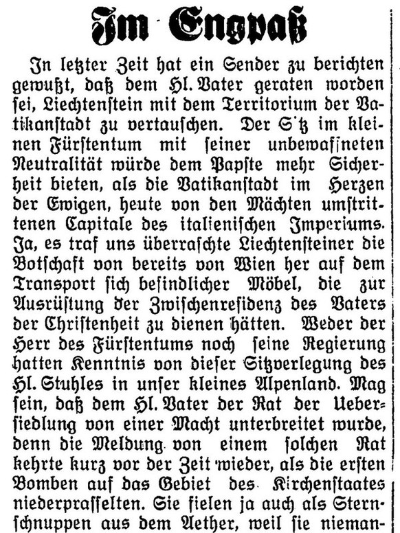 Selon cet article du Volksblatt, des meubles destinés au pape étaient déjà en route pour le Liechtenstein!
https://www.eliechtensteinensia.li/viewer/image/000476564_1943/703/