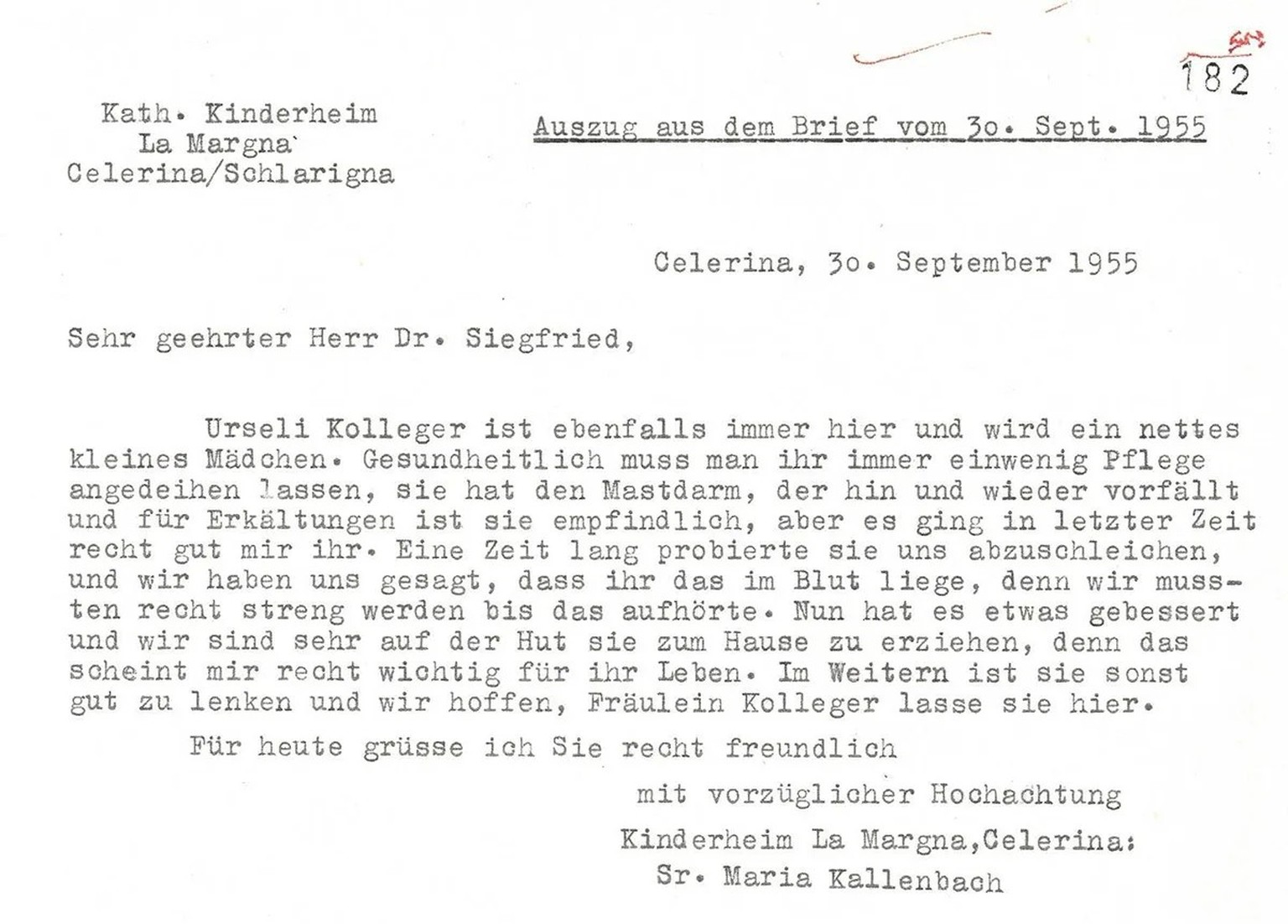 Dossier de Pro Juventute sur Ursula Kollegger.