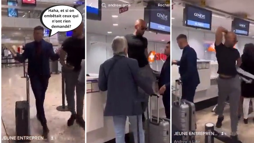 JP Fanguin et Brian Michael Hinds ont été filmés à l'aéroport de Genève, dans le secteur des check-in.