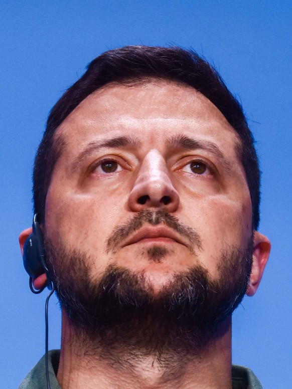 President of Ukraine, Volodymyr Zelenskyy, attends a press conference during NATO Summit at LITEXPO Lithuanian Exhibition and Congress Center in Vilnius, Lithuania on July 12, 2023. (Photo by Beata Za ...