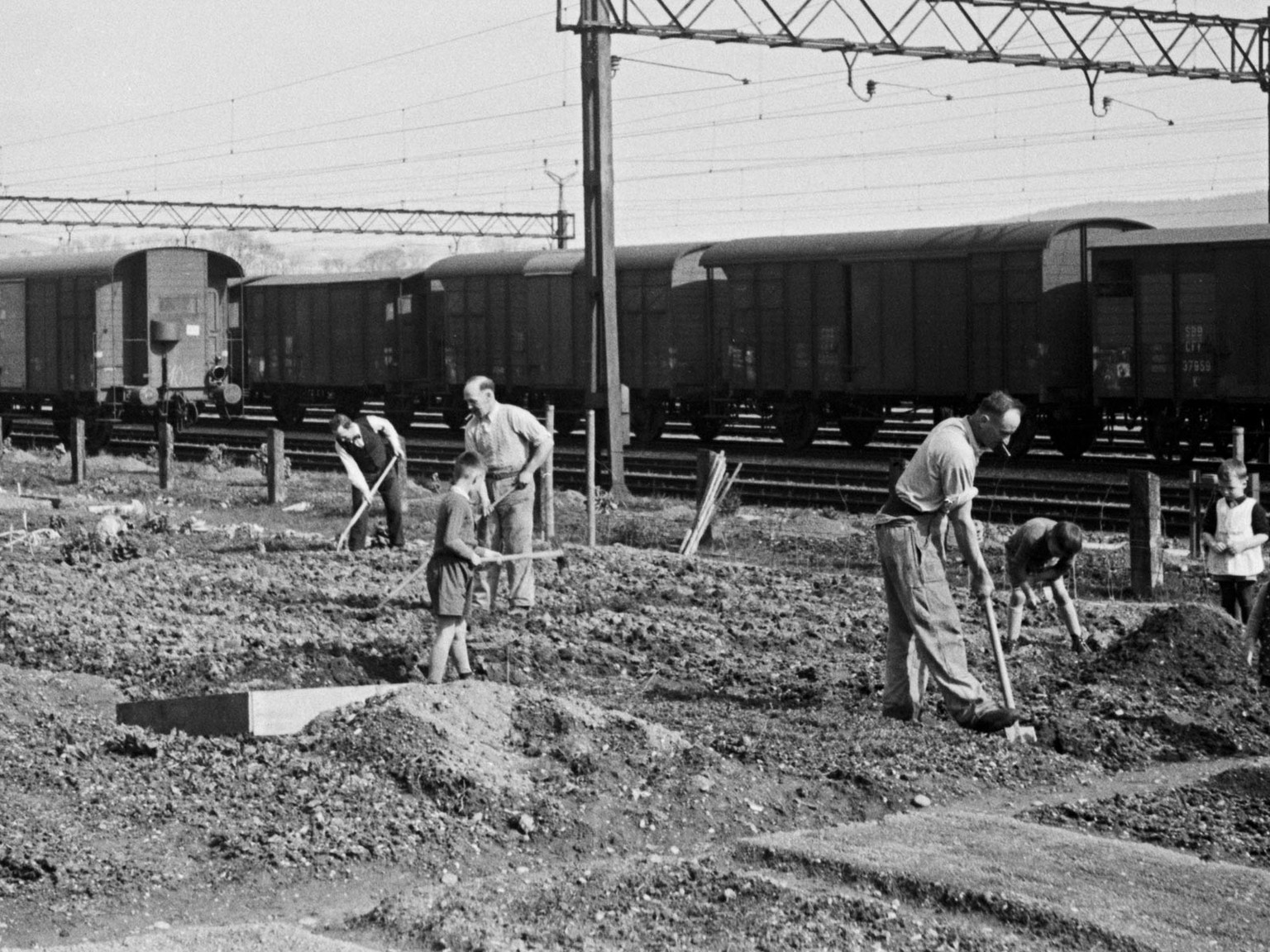 Travail de la terre dans le Wylerfeld à Berne, avril 1943.