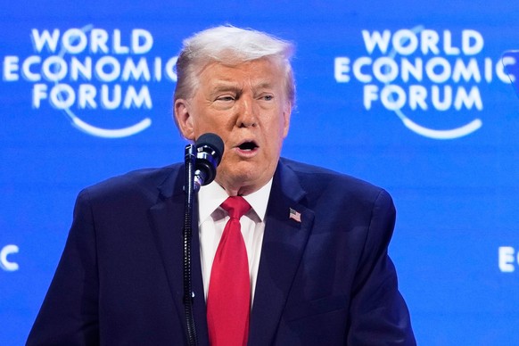 President Donald Trump speaks during the Annual Meeting of the World Economic Forum in Davos, Switzerland, Wednesday, Jan. 21, 2026. (AP Photo/Markus Schreiber)
