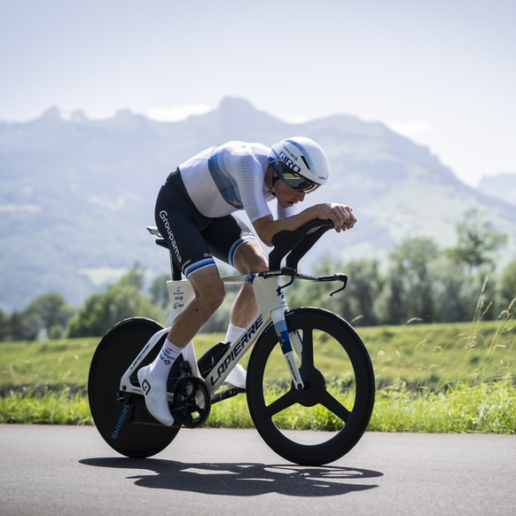 Stefan Kueng from Switzerland of Groupama-FDJ in action during the eigth and final stage, a 25,6 time trial with start and finish in Vaduz, Liechtenstein, at the 85th Tour de Suisse UCI ProTour cyclin ...