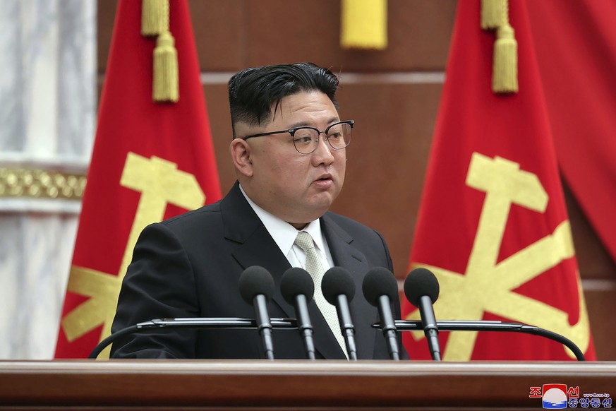 In this photo provided by the North Korean government, North Korean leader Kim Jong Un speaks during a meeting of the ruling Workers? Party at its headquarters in Pyongyang, North Korea Sunday, Feb. 2 ...