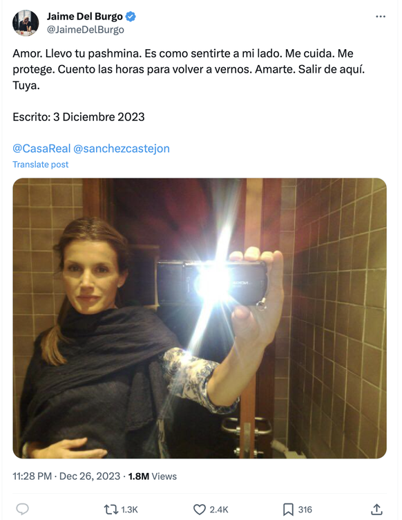 Publié initialement le 3 décembre par Jaime Del Burgo, la photo de Letizia, qui daterait de 2003, a été republiée le 26 décembre.