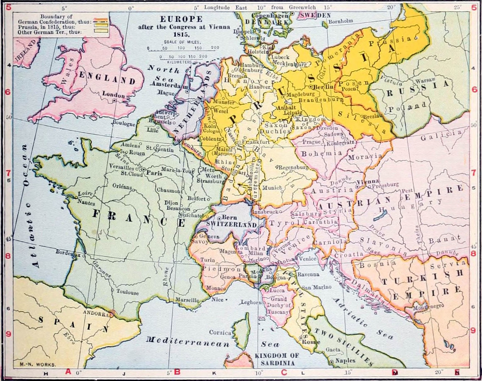 Europa nach dem Wiener Kongress von 1815. Mittendrin die neutrale Schweiz.
