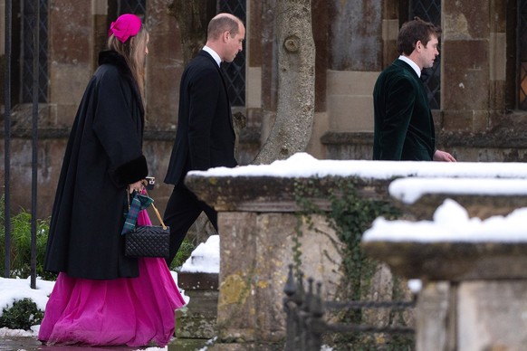 17.12.22. HRH The Prince of Wales, Prince William attends the wedding of childhood friend Rose Farquhar in Tetbury, Gloucestershire. Ms Farquhar is marrying George Gemmell at St Mary the Virgin in Glo ...