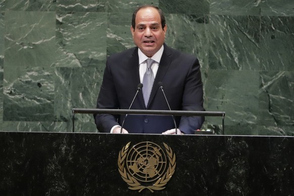Egypt&#039;s President Abdel Fattah al-Sissi addresses the 73rd session of the United Nations General Assembly Tuesday, Sept. 25, 2018, at the United Nations headquarters. (AP Photo/Frank Franklin II)