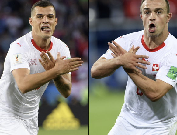 Granit Xhaka et Xherdan Shaqiri après leur but contre la Serbie.