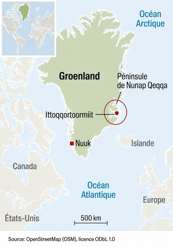 Carte du Groenland, source: OpenStreetMap