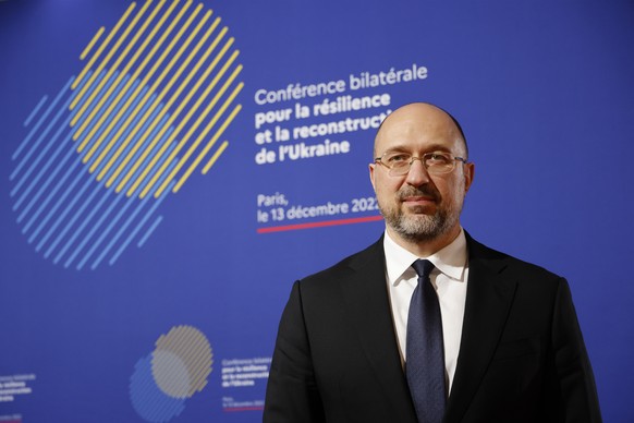 epa10363657 Ukraine&#039;s Prime minister Denys Shmyhal during the French-Ukrainian conference for resilience and reconstruction at the Ministry of Economy in Paris, France, 13 December 2022. EPA/LUDO ...