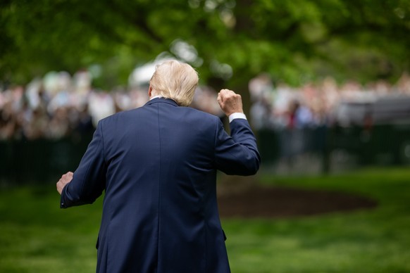 April 21, 2025, Washington, District of Columbia, USA: President Donald Trump dances during the White House Easter Egg Roll on the South Lawn, Monday, April 21, 2025. (photo by Daniel Torok). (Credit ...