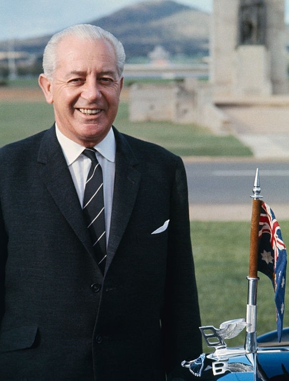 (Original Caption) Canberra, Australia: Close-ups of Australian Prime Minister Harold Holt, February 19, in front of the Parliament Building in Canberra.