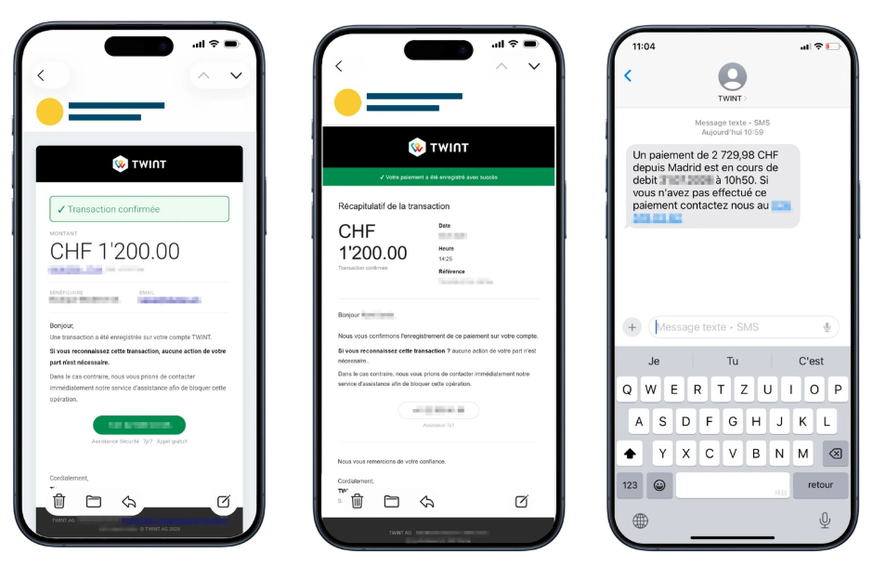 Faux message TWINT sur un paiement menant vers une hotline frauduleuse