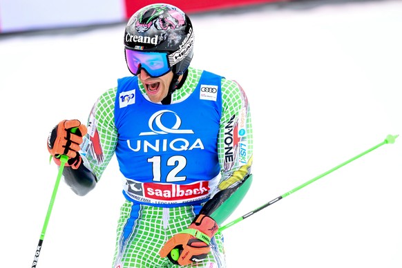 epa11223666 Andorra&#039;s Joan Verdu reacts in the finish area after his second run in the Men&#039;s Giant Slalom race at the FIS Alpine Skiing World Cup finals in Saalbach Hinterglemm, Austria, 16  ...