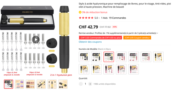 Un stylo à acide hyaluronique à moins de 50 francs, une très mauvaise idée.