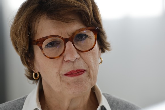 epa12520653 French Minister of Agriculture, Agri-Food, and Food Sovereignty Annie Genevard talks to the press after her meeting with French President Emmanuel Macron and a delegation of farmers protes ...