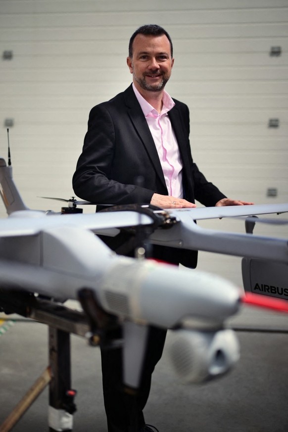 Chairman and CEO of Survey Copter Christophe Canguilhem poses for a portrait at the Survey Copter factory, an Airbus subsidiary in Pierrelatte, southern France on March 31, 2026. At Survey Copter, a F ...