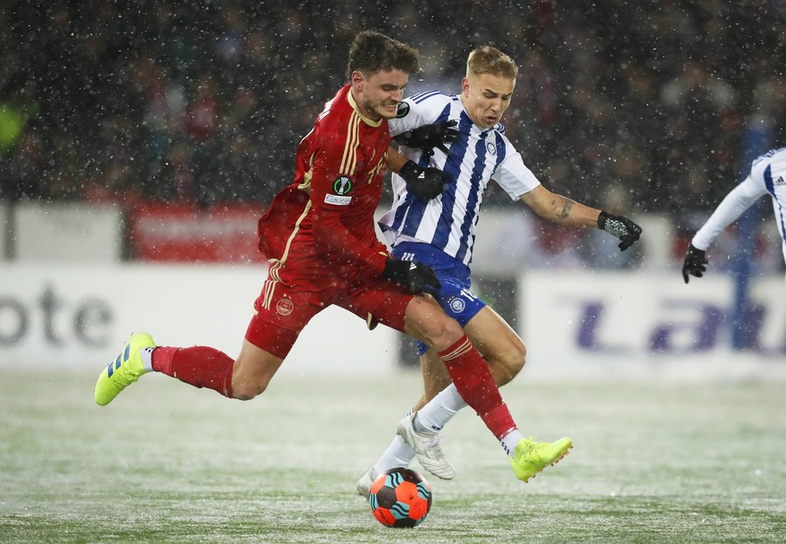 Dante Polvara, Aberdeen Fc and Topi Keskinen, HJK during the UEFA Europa Conference League group G match between HJK Helsinki and Aberdeen at the Helsinki Football Stadium on 30 November 2023. Kalle P ...