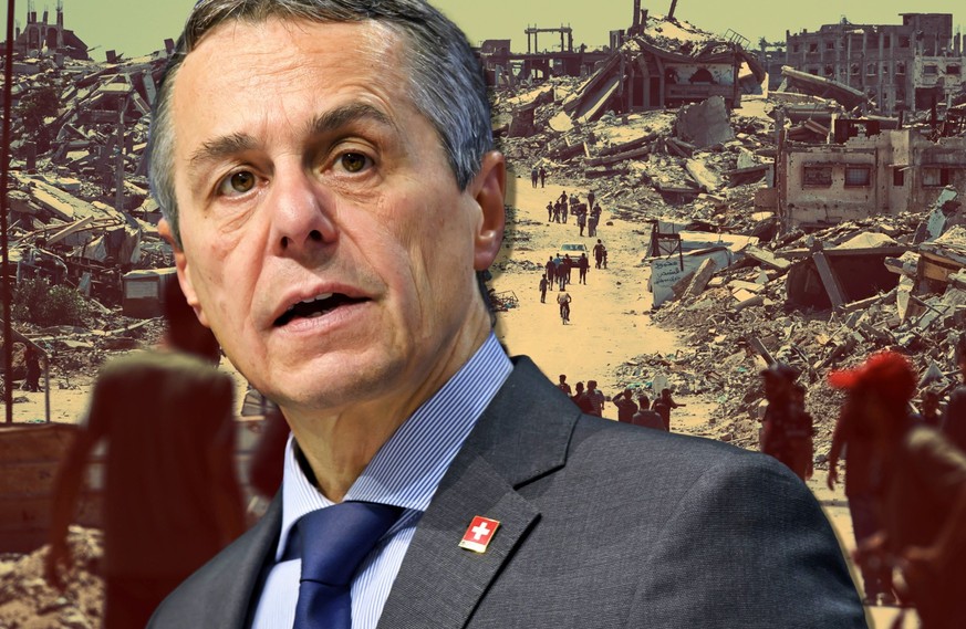 Le silence de Berne sur Gaza isole Cassis. En arrière-plan, des Palestiniens retournent récupérer leurs biens dans le nord de la bande de Gaza, le mercredi 4 juin 2025.