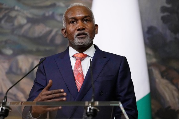 FILE - Nigerian Foreign Minister Yusuf Tuggar speaks during a joint news conference with Russian Foreign Minister Sergey Lavrov following their talks in Moscow, Russia, March 6, 2024. (AP Photo/Alexan ...