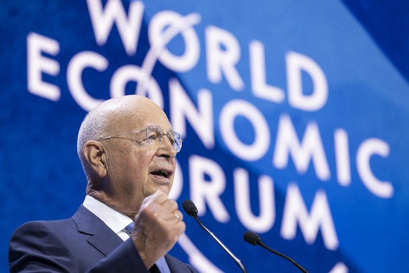 Klaus Schwab, Founder and Executive Chairman, World Economic Forum addresses a plenary session during the 51st annual meeting of the World Economic Forum, WEF, in Davos, Switzerland, on Monday, May 23 ...