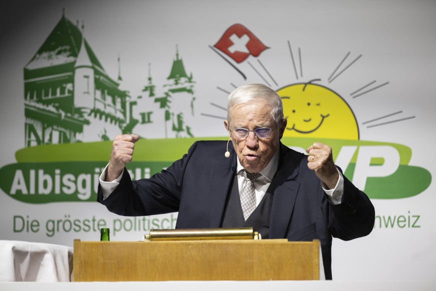 Alt Bundesrat Christoph Blocher spricht an der 36. Albisguetli-Tagung der SVP, aufgenommen am Freitag, 19. Januar 2024 in Zuerich. (KEYSTONE/Ennio Leanza)
