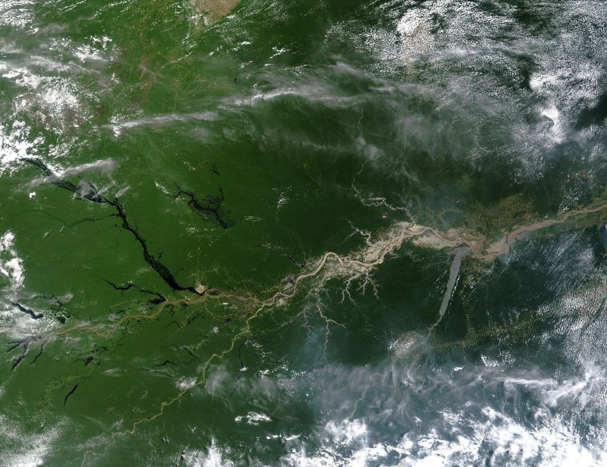 UNSPECIFIED - CIRCA 1754: True-colour satellite image of the River Amazon, down which flows one fifth of river water entering Earth&#039;s oceans. Credit: NASA. South America Science Geography (Photo  ...