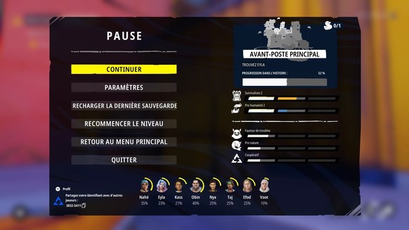 Le menu de Tides of tomorrow