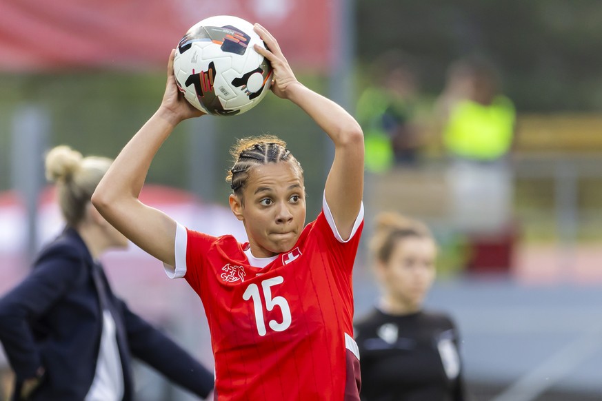 Switzerland&#039;s Forward Iman Beney in action, during the UEFA Women&#039;s Nations League group A2 football match between the national soccer teams of Switzerland and Norway, at the Tourbillon stad ...