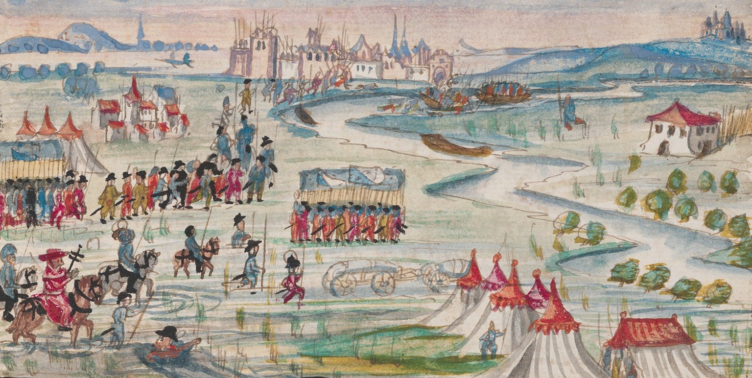 En 1521, les mercenaires zurichois et le cardinal de Sion traversent des régions marécageuses sur la route de Milan.
https://www.e-manuscripta.ch/zuz/content/zoom/936717