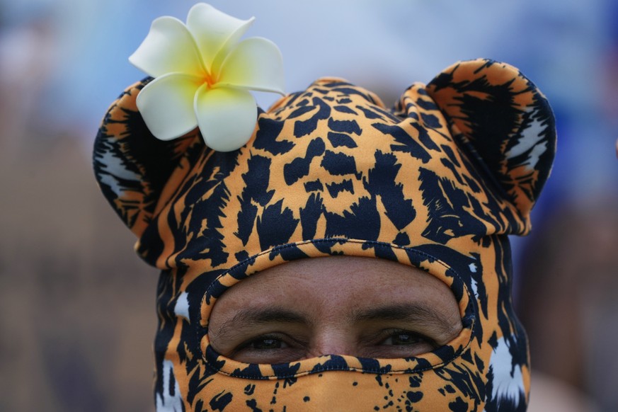 An activist participates in a climate protest during the COP30 U.N. Climate Summit, Saturday, Nov. 15, 2025, in Belem, Brazil. (AP Photo/Fernando Llano)
Climate COP30
