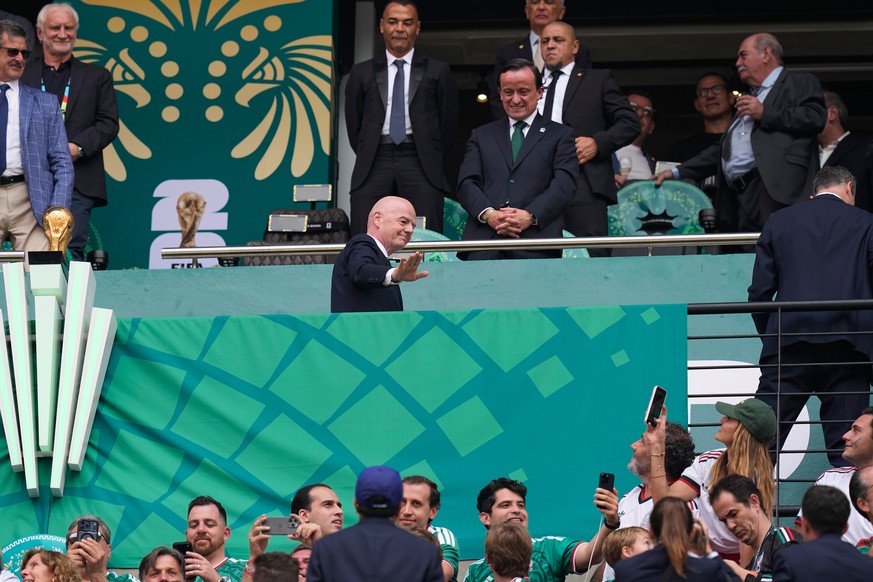 FIFA President Gianni Infantino gestures before the World Cup Group A soccer match between Mexico and South Africa in Mexico City, Thursday, June 11, 2026. (AP Photo/Natacha Pisarenko)
Gianni Infantin ...