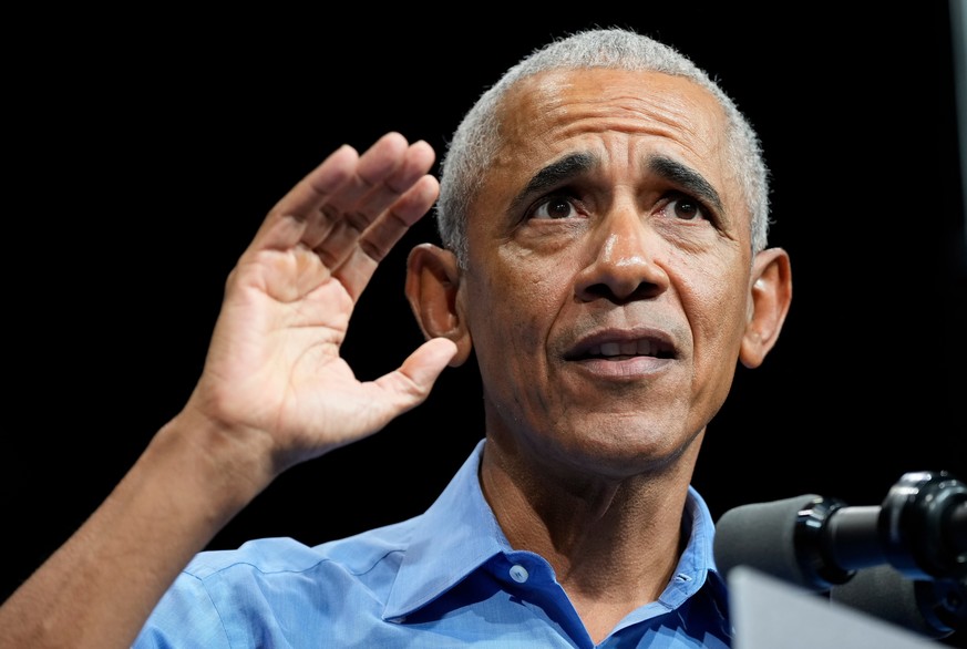 Former President Barack Obama, gestures during a rally for Virginia Democratic gubernatorial candidate Abigail Spanberger Saturday, Nov. 1, 2025, in Norfolk, Va. (AP Photo/Steve Helber)
Barack Obama