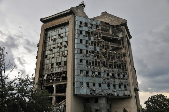 RECORD DATE NOT STATED IZMAIL, UKRAINE - AUGUST 2, 2023 - The building of the Ukrainian Danube Shipping Company shows damage caused by the Russian drone attack on the port infrastructure of Izmail sit ...